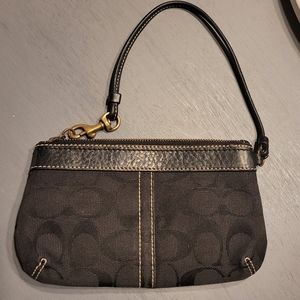 Coach Wristlet  - Black Canvas with Brass zipper/details